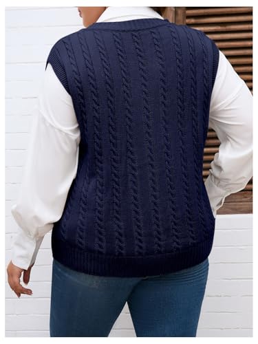 OYOANGLE Women's Plus Size Pullover Ribbed Solid Color Cable Knit Vest Top Sleeveless Stretch Sweater Vest2