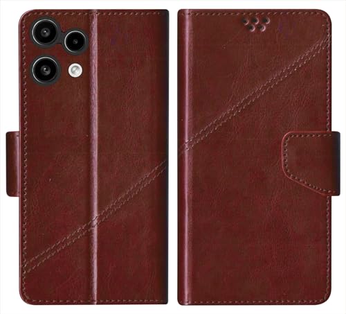 Image of SBMS Flip Cover for Nothing Phone (3a) Lite Back Cover Case with Magnatic Closure | Genuine Leather Finish | Inbuilt Stand | Card & Money Pocket | Wallet Style Flip Back Case Cover (Coffe Brown)