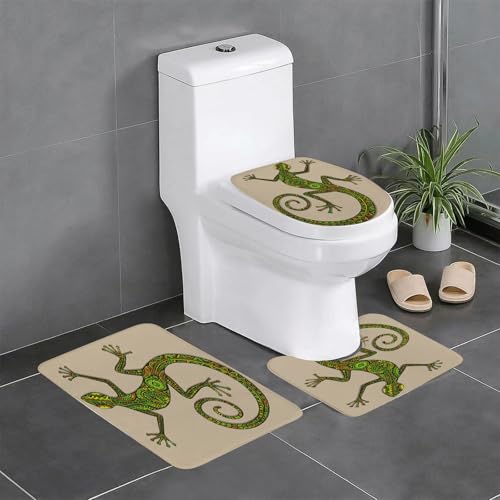 KGDHY Alfombra de Baño Súper Absorbente de Agua,Antideslizante Alfombra de Baño Cómoda y Transpirable,Lagarto o salamandra Colorido Dibujado a Mano con Patrones étnicos Tribales. He