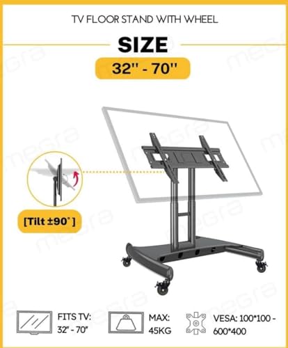 Image of AUDIOVAN Low Height Director Trolly Monitor Cart with Wheels for 32-65 inch Flat Curved Screen TV, LED LCD, Height Adjustable, 90Adjustable Viewing Angle Model : FD-602S