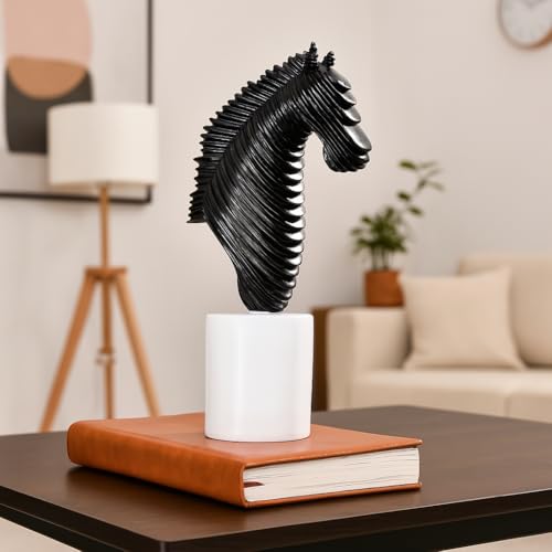 Image of Xtore Modern Abstract Black Horse Head Figurine | Resin Home Decor Accent | Unique Art Piece for Living Room, Office, or Shelf | Sleek and Contemporary Design - Black