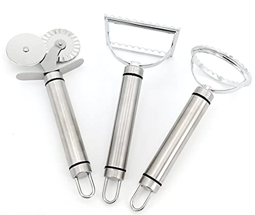Supreme Home Life 3-Piece Pasta Maker & Cutter Set, Ravioli Maker and Pasta Cutter, Stainless Steel And Alloy Kitchen Accessories, Small and Large Stamps, Creates Fresh Homemade Food