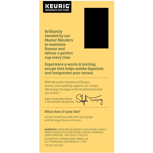 image for Twinings Lemon & Ginger Herbal Tea K-Cup Pods for Keurig, 24 Count (Pa