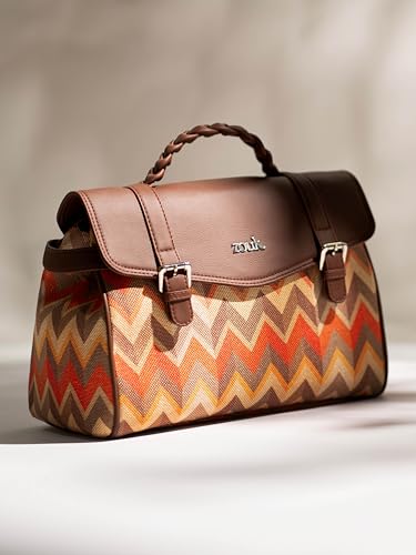 Image of ZOUK Heritage Satchel Bag - Gwalior Weaves | Jute | Vegan Leather Handcrafted With Detachable Sling Strap