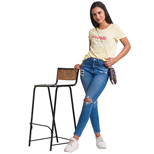 Image of Spykar Women's Cotton Printed Slim Fit T-Shirt
