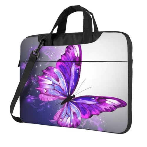 Housse ordinateur portable violette à motif papillon avec bandoulière