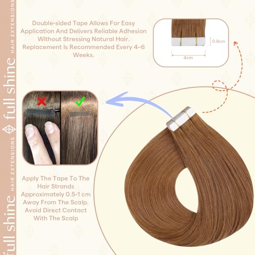 Image of Full Shine Tape Ins Human Hair Extensions, Ginger 16 Inch | 50g 20PCS, Invisible Seamless Skin Weft Human Hair Tape in Extensions for Women Real Hair Fashion-Inspired Looks