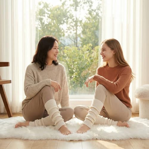 Image of Winter Leg Warmers Warm Wool Knitted Long Boot Cuffs Topper Socks for Women