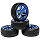 KINGCOO RC Auto Reifen und Räder Set, 4Stück 64mm Gummireifen und 6 Speichen Felgen Kunststoff Rad 12mm Hex für 1/10 RC On-Road Run-Flating Touring Racing Auto (Blau)