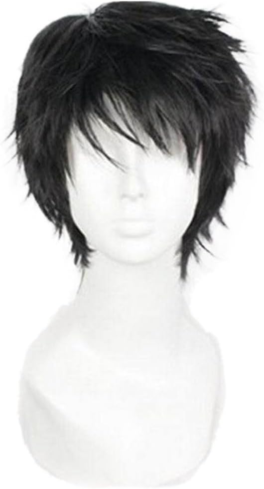 Men Short 11.81''/30cm Black Curly Wig, Multifunction Fluffy Layered Frizzy Cosplay Heat Resistant Fibre Wig