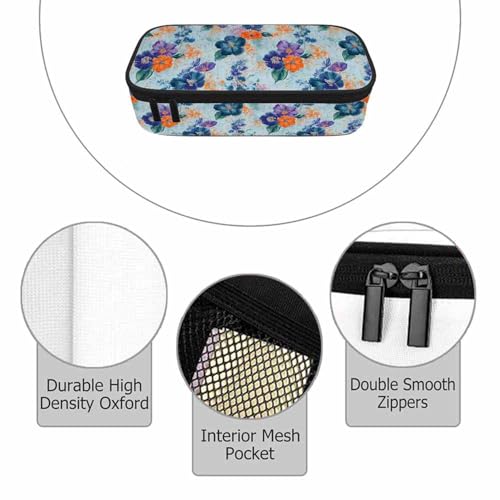 Image of Retro Floral Pencil Case Green Red Flower Branch Plant Pencil Bag Pouch Box Organizer for College School Students Boy Girl