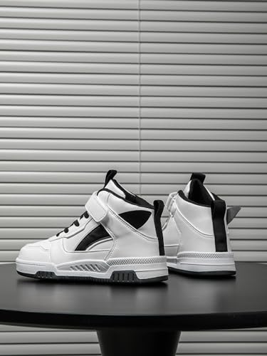 Boys Girls Outdoor Board Shoes with Leather Upper, Breathable Comfortable with Soft Padded Neck, Fashionable Retro Street Style, Basketball Shoes Suitable for All Seasons4