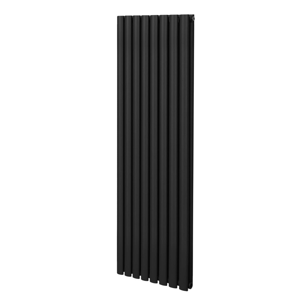 Oval Column Radiator 1600mm x 480mm Modern Designer Double Panel Central Heating Heater Matt Black Carbon Steel Vertical Kitchen Living Room Bathroom Free Cleaning Brush Fixing Kit & Brackets