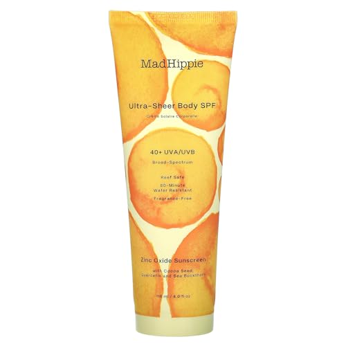 Mad Hippie Body Sunscreen SPF 40, Ultra Sheer Mineral Lotion with Zinc Oxide, Antioxidant Sun Protection, Fragrance-Free, Reef Safe, 4 Oz