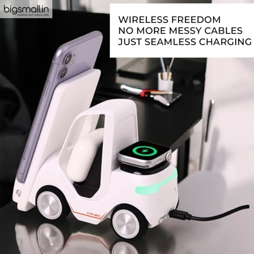 Image of Bigsmall Magnetic 3-in-1 Wireless Charger for iPhone 17 /16 /15 /14 /13 /12 Series, Apple Watch & Air Pods | Fast Charging Stand with Digital Clock & Night Light | White