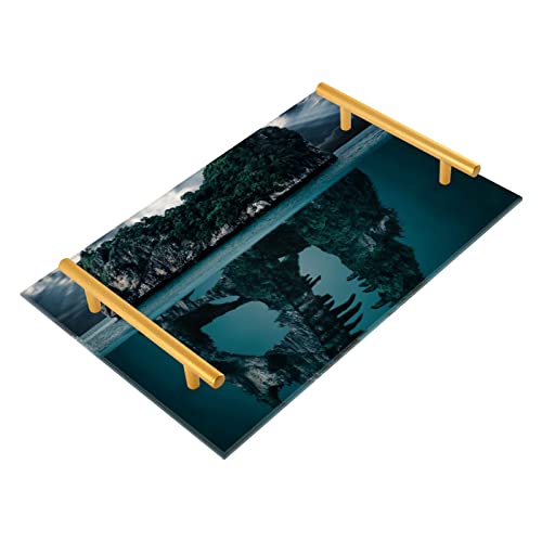 NFMILI Island of Dino Skull Vanity Tray Rectangle Acrylic Vanity Trinket Coffee Table Trays for Centerpieces Modern Home Decor for Bedroom Bathroom Kitchen Living Room 7.9 × 11.8 inch