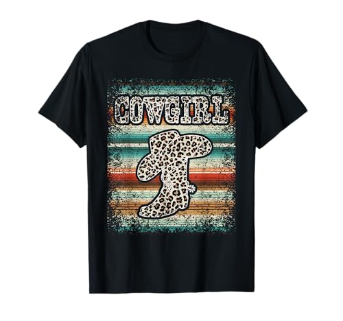Cowgirl Western Boots Leopard Fun Serape Turquesa Cheetah Camiseta