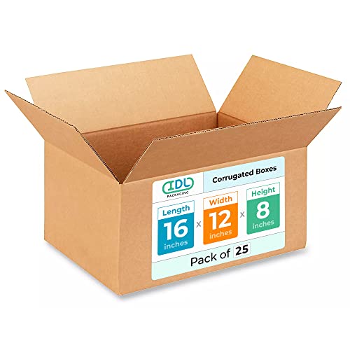 Medium Shipping &amp; Moving Boxes 16"L x 12"W x 8"H (25-Pack) - Extra Strength 200 lb vs Regular - Corrugated Boxes for Packaging Moving and Delivering - Packaging Box - Box to Pack by IDL Packaging