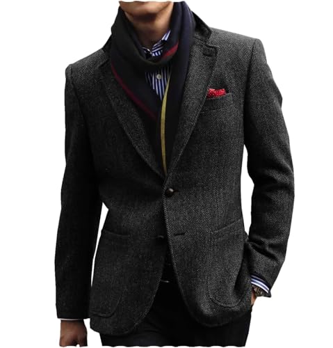 Men's Tweed Blazer Jacket Retro 2 Button Herringbone Casual Sport Coat Prom Jackets3