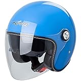 jethelm blau Anti Scratch klare Visier . Motorradhelm Jet Helmet City Retrò ECE 22-05 Doppel Visier Scooter Blau M