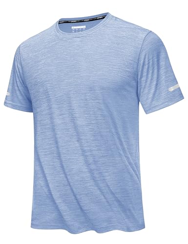 MAGCOMSEN Men's Gym Sports Shirts Short Sleeve Top Quick Dry Lightweight Moisture Wicking T-Shirt Light Blue, 2XL