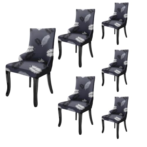 Image of House of Quirk Wingback American Side Chair Slipcover-Accent Chair Cover Slipcover with Arm,Washable Dining Chair with Nailed Trim Protector for Dining Living Room Pack of 6 (Dark Grey Fern)