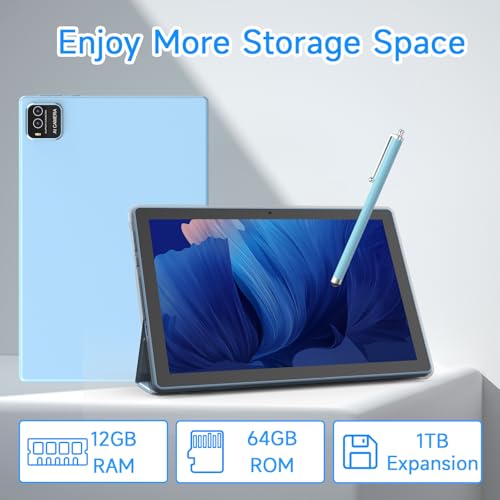 Image of 2 in 1 Android Tablet 10 Inch with Tablet Case and Stylus Pen Android 15 Tablet 5G WiFi-6 1280 x 800 Full HD IPS Display 6000mAh 64GB ROM + 12GB RAM (4+8 Virtal) 1024GB