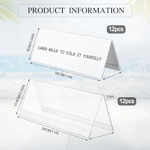 Harloon 12 Pcs Acrylic Name Plate Holders 11\" x 4.25\" Clear Plastic Name Tent with 12 Blank Labels for Table Office Business Conference Meeting Room School Display Stand Price Card Tag Label