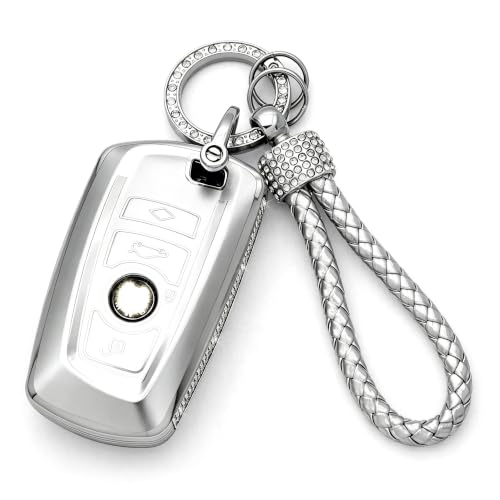 Image of Creativity For BMW X5 Key cover and Key chain accessories (Grey set) | TPU key box with Rhinestones is compatible with X1 X3 X4 X5 X6 1 2 4 5 6 7 M3 M5 M6 GT3 GT5 G30 F10 F15 F16 F20 key