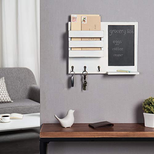 Mygift HOM1652WHTVT Wall Mounted Vintage White Solid Wood Mail And Key Holder Organizer Rack With Chalkboard Memo Board And 3 Key Hooks thumb #2