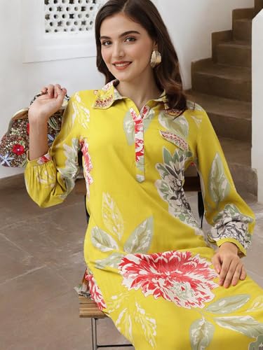 Image of ishin Floral printed embellished kurta with afghani pants