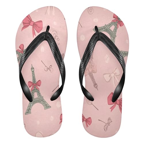 Burbuja Cute Eiffel Towers with Bows Flip Flops for Women Men, Soft Thong Sandals Rubber Slippers for Pool Beach Essentials