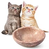 Natural Marble Cat Bowl, Weighted 1.5lb Cat Food Bowl for Cat and Small Dog, Small Animal Pet Food Dish Non-Slip, Shallow Dish for Whisker Fatigue Relief, Premium Red Stone for Home Decor