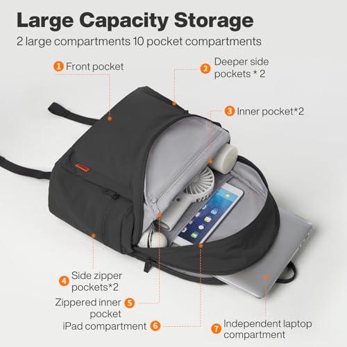 mixi Outdoor Lightweight Backpack Casual Carry On Laptop Backpack Travel Bookbag for Women Men, Water Resistant Durable Hiking Bag for Camping Weekender Sports College Work, 17 Inch, Black2