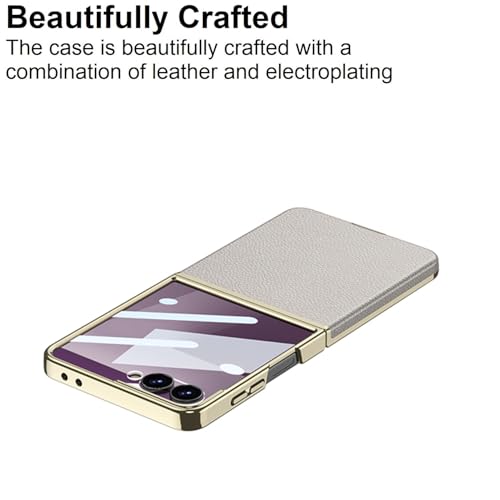 Image of Midkart Leather Case Compatible with Samsung Galaxy Z Flip 7 Release 2025 Electroplated Hard PC Lightweight with Independent Camera Protection Cover, Beige