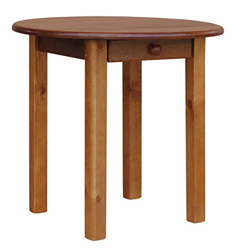 k koma Runder Kiefer Tisch mit SCHUBLADE Esstisch Küchentisch 90cm massiv Restaurant NEU (Eiche)