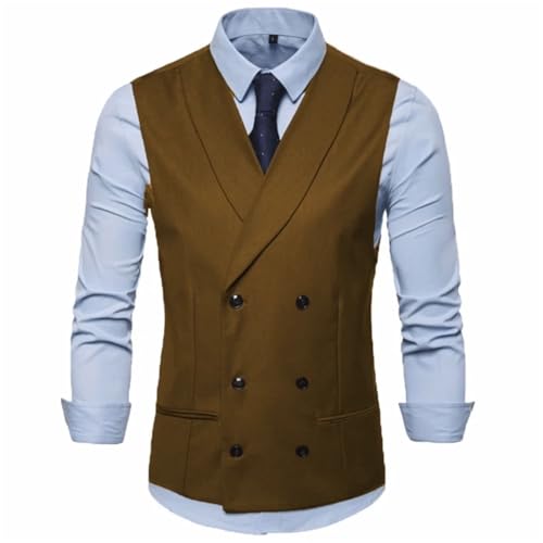 Men's Dress Vest Solid Color Double Button Business Slim Fit Waistcoat for Wedding Banquet3