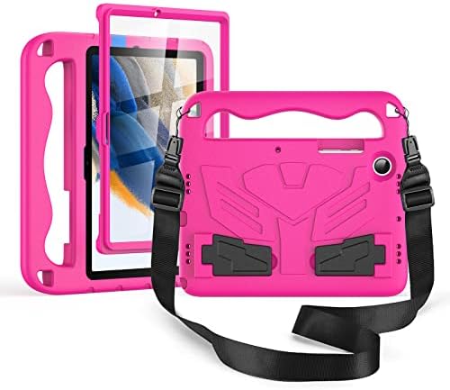 DUZZONA Kids Case with Built-in Screen Protector for Samsung Galaxy Tab A8 10.5 Inch 2022 (SM-X200/X205/X207), Light Weight ShockProof Tab A8 Protective Kids Case with Shoulder Strap, Rose Pink