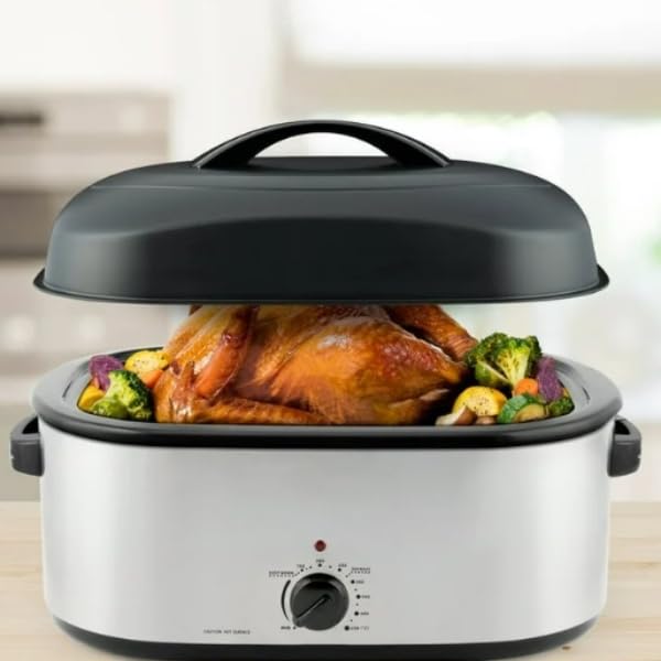 22Qt Roaster Oven with High-Dome Lid, Large Electric Roaster, Stainless Steel Rack, Self-Basting & Adjustable Temperature