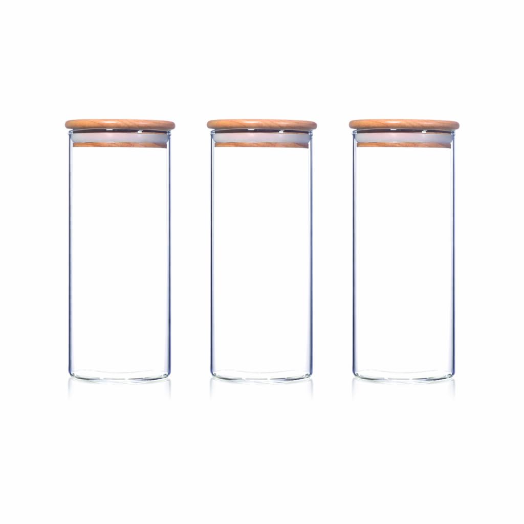 Print Maniacs Transparent Glass Storage Jars With Bamboo Lids Airtight Kitchen Containers For Pantry Organisation Coffee Sugar Tea Pasta Rice Clear Glass Canisters Food Storage Jars Multiple Sizes And Sets