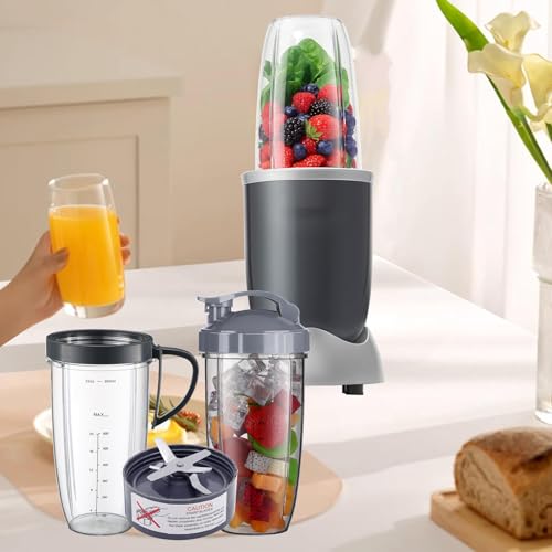 8 Pieces NutriBullet Blender Cups & Blade Replacement Set 32oz Huge Cup with 1 Flip-Top To-Go Lid and 1 Ring Handle for NutriBullet Blender 600W Pro 900W NutriBullet Replacement Parts NBR-0601WM