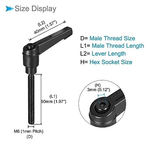 Image of Clamping Lever Handles, M6 x 50mm Male Thread, Adjustable Quick Release Locking Rotating Bolt Knobs Black - (Applications: for Lathe Machinery), 2-Pieces
