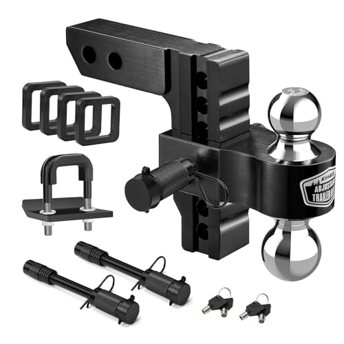Image of Kohree 6 inch Adjustable Trailer Hitch Fit 2 Inch Receiver, Dual Solid Ball 2 inch and 2-5 /16 inch(12,500 LBS GTW), Drop & Rise Heavy Duty Aluminum Tow Hitch with 4 Silencer Pads & 2 Locking Hitch Pin, Black