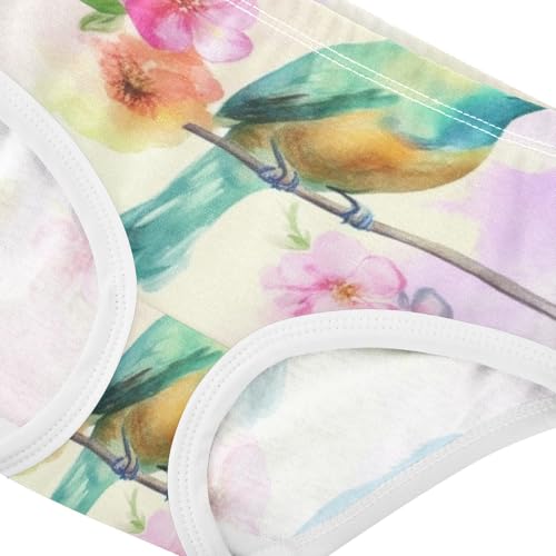 Cotton Toddler Girls Underwear Watercolor Birds Flowers Cute Panties Girl Artistic Briefs Kids Undies 2t4
