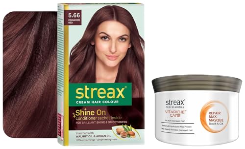 Streax Permanent Hair Colour, 100% Grey coverage, Infused with Argan and Walnut Oil Vitariche Care Smooth and Shine Hair Mask For Women