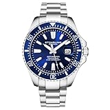Stuhrling Original Herren Taucheruhr 42mm Edelstahl Blaues Zifferblatt, Edelstahl Armband, Wasserdicht bis 100 Meter