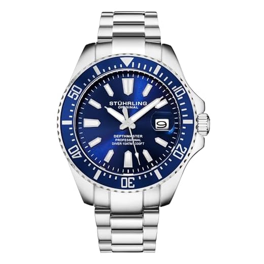 Stuhrling Original Relógio masculino Pro Dive relógio esportivo com caixa de 42 mm mostrador azul pulseira prata de aço inoxidável relógio de mergulho para homens, Azul, Relógio de mergulho, relógio de mergulho