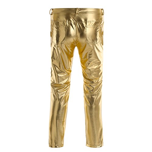 iiniim Mens Faux PU Leather Skinny Moto Biker Pants Metallic Straight Leg Trousers2