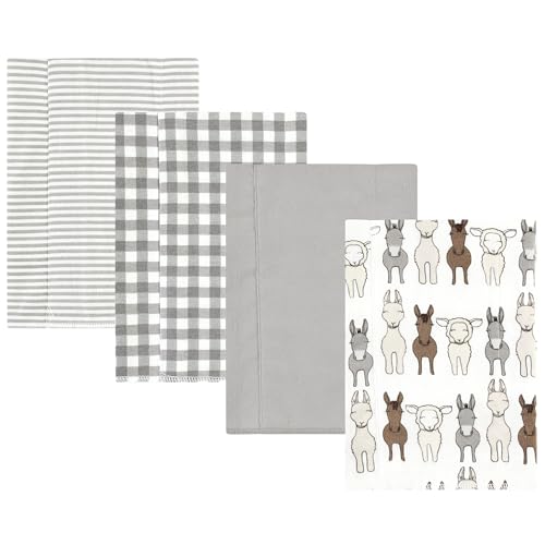 Image of Hudson Baby Unisex Baby Cotton Poly Flannel Burp Cloths, Farm Friends Cream 4-Pack, One Size