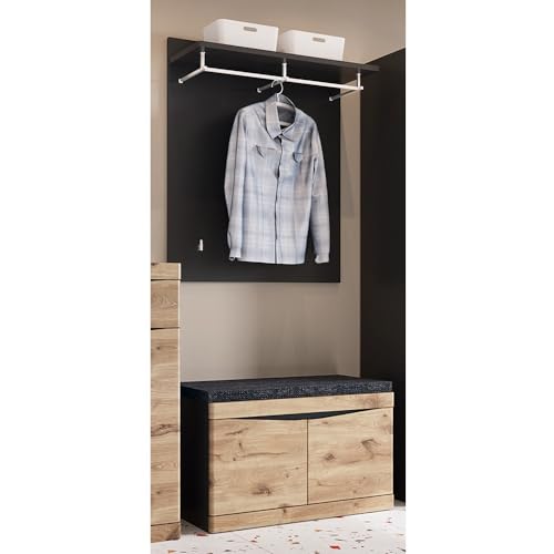 Lomadox Garderoben Flurmöbel Set Flurgarderobe Garderobenbank mit Sitzpolster Garderobenpaneel anthrazit, Eiche